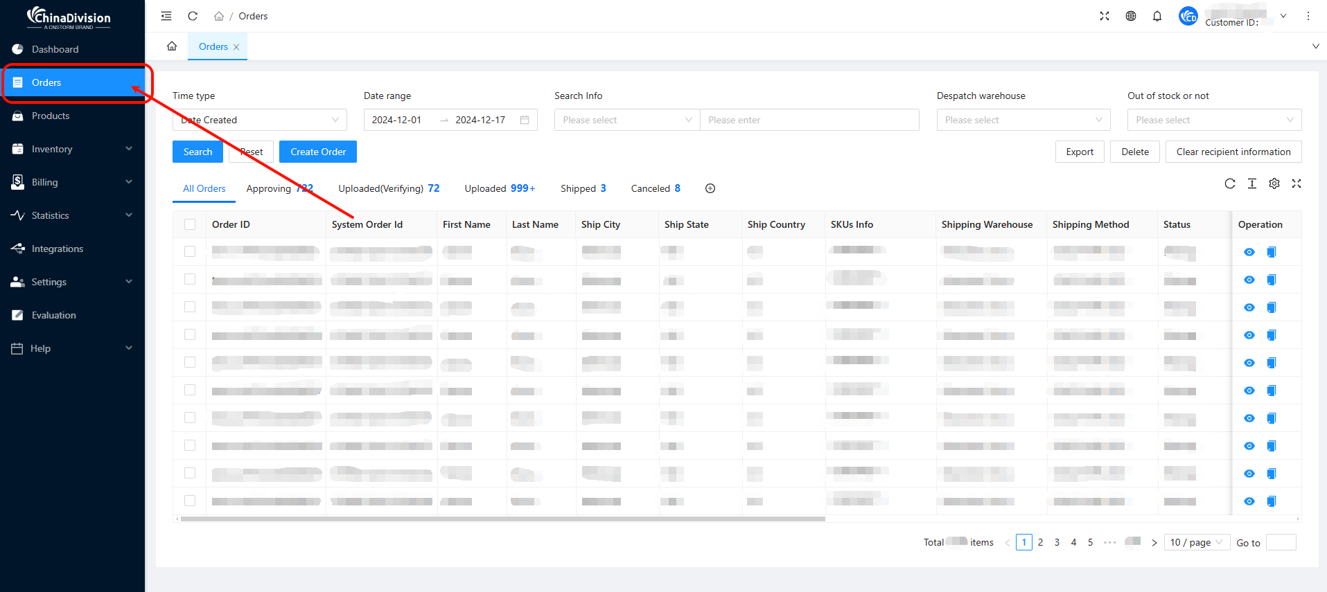 order list